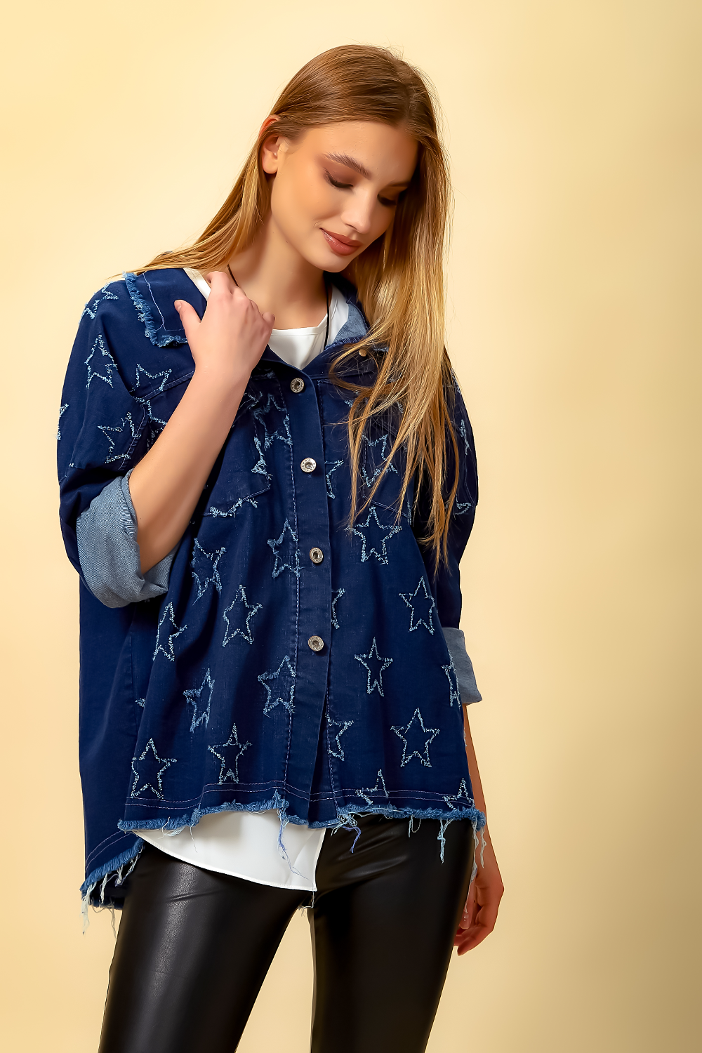 Star Denim Shirt with Pocket Details