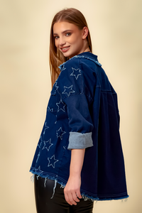 Star Denim Shirt with Pocket Details