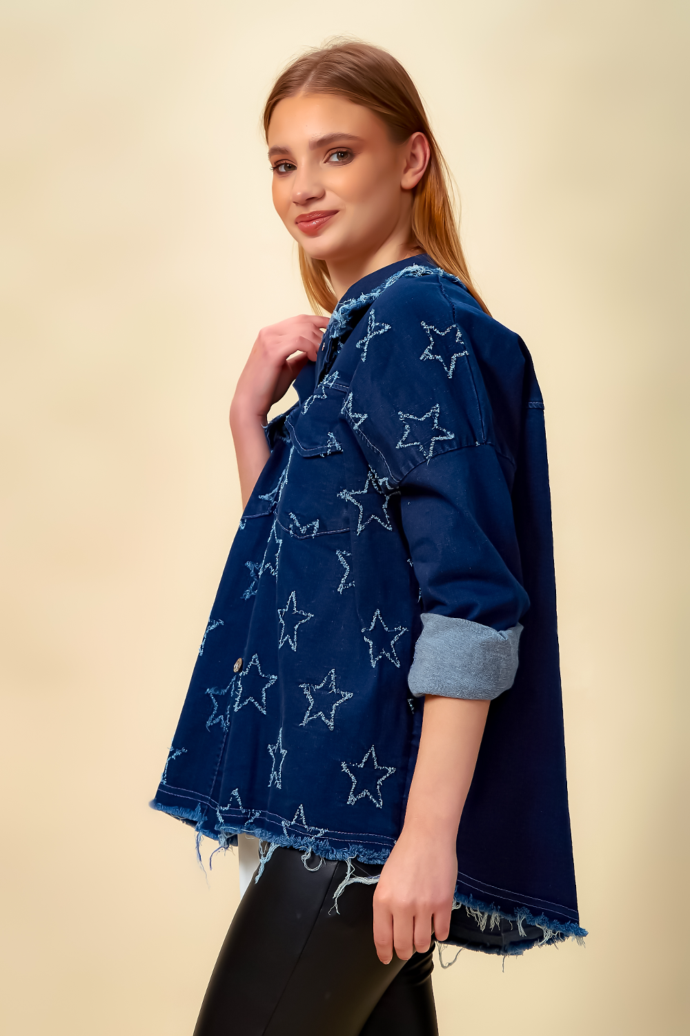 Star Denim Shirt with Pocket Details