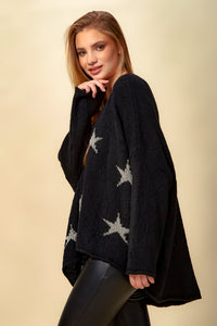 V Neck Tricot Jumper with Star Details in Black
