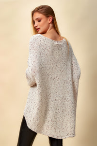 Oversized V Neck Tricot Jumper in White