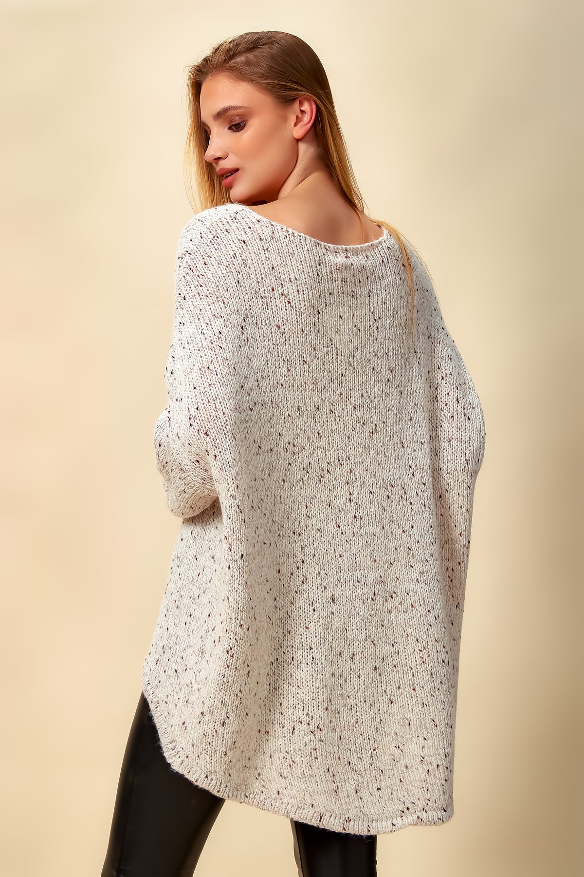 Oversized V Neck Tricot Jumper in White