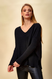 Oversized Tricot Jumper Top in Black