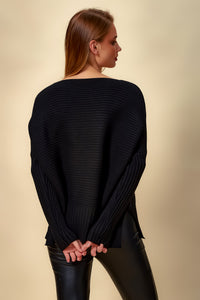 Oversized Tricot Jumper Top in Black