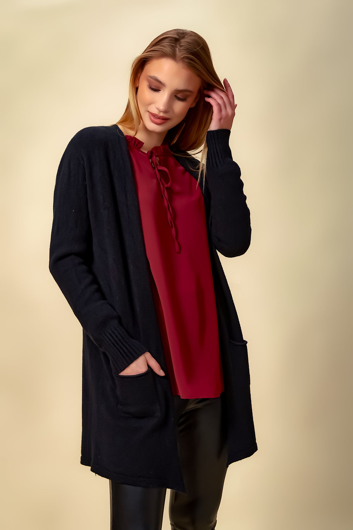 Oversized Long Cardigan Jumper in Black