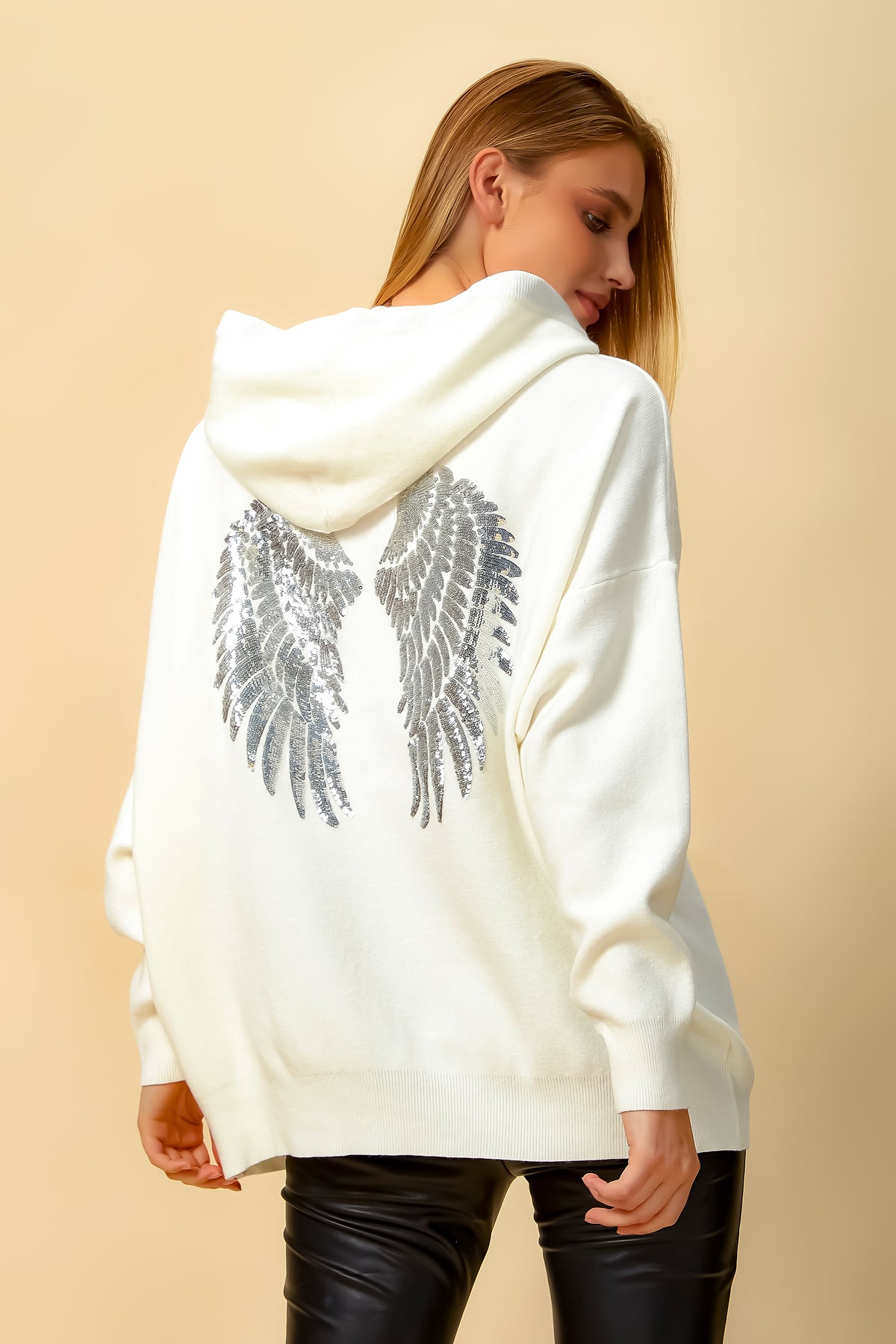 Oversized Hoodie with Detailed Back in White