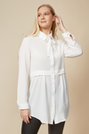 Long Sleeves Tie Neck Oversized Shirt in White