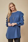 Oversized Ruffle Sleeve Relaxed Fit Tunic in Blue