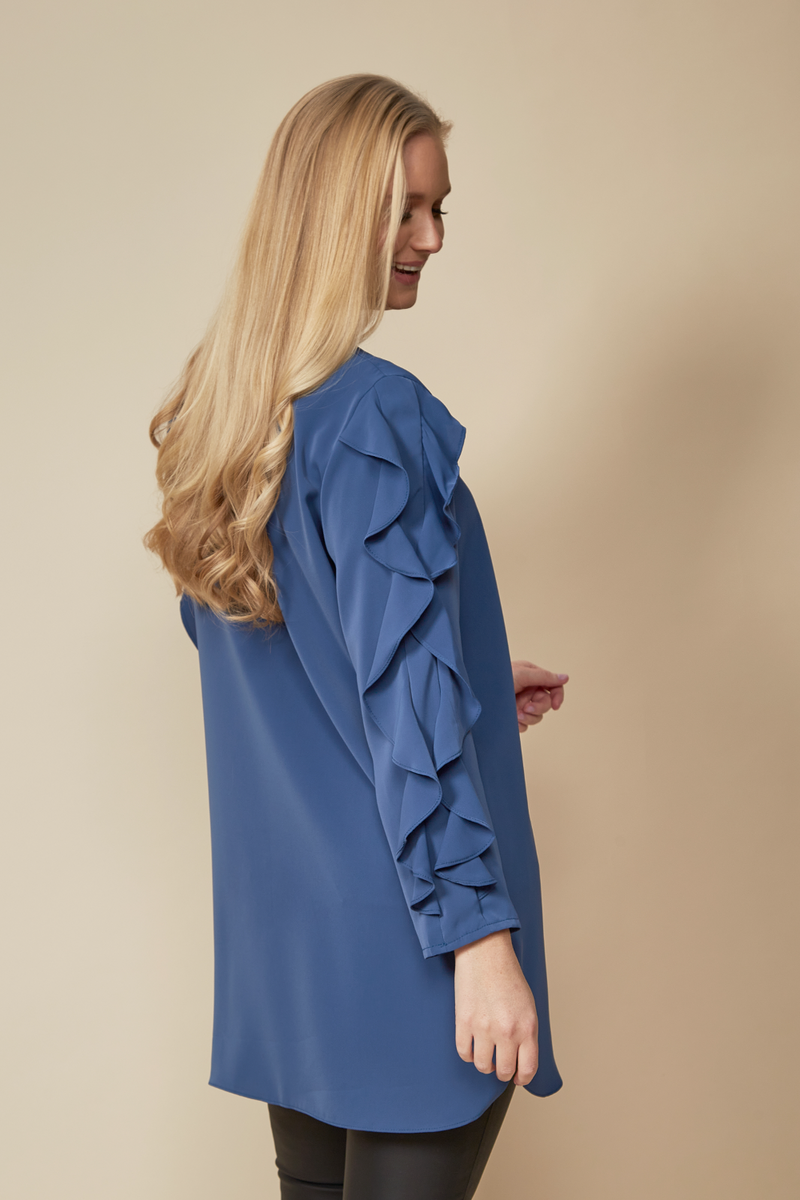 Oversized Ruffle Sleeve Relaxed Fit Tunic in Blue