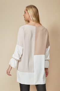 Oversized Colour Block Blouse in Brown and Beige