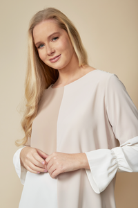 Oversized Colour Block Blouse in Brown and Beige