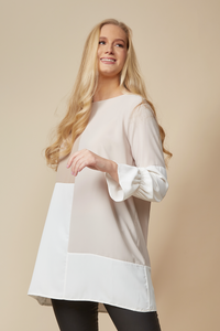Oversized Colour Block Blouse in Brown and Beige