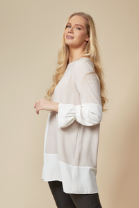 Oversized Colour Block Blouse in Brown and Beige