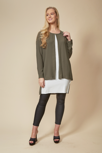 Relaxed Fit Long Sleeves Layered Front Top in Khaki and White