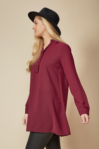 Tunic Shirt with Button Details in Burgundy