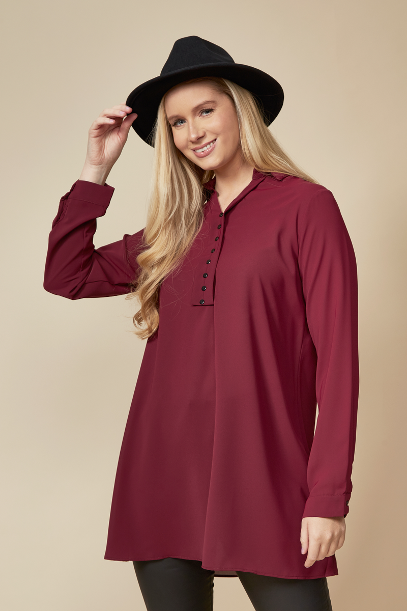 Tunic Shirt with Button Details in Burgundy