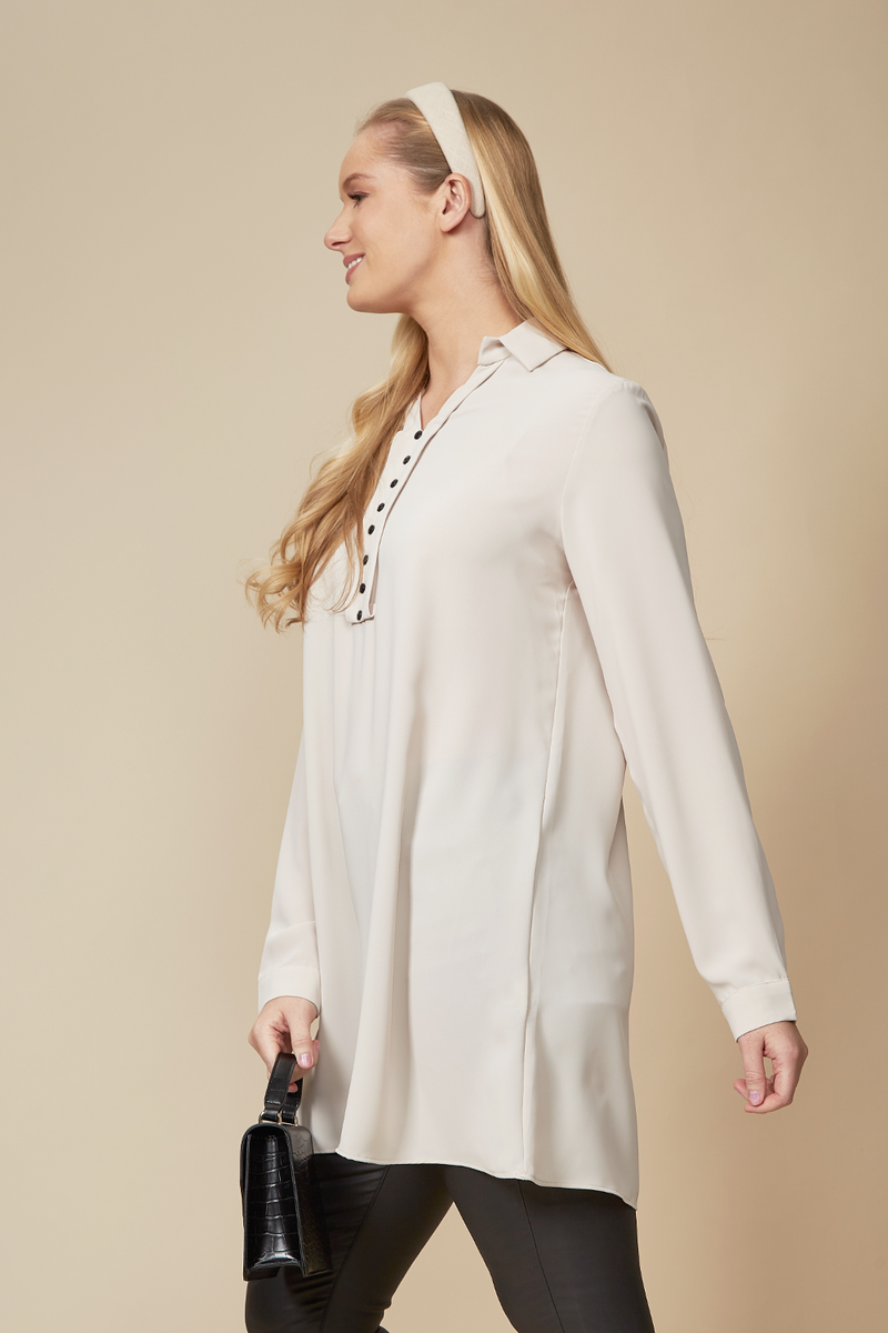 Tunic Shirt with Button Details in Beige