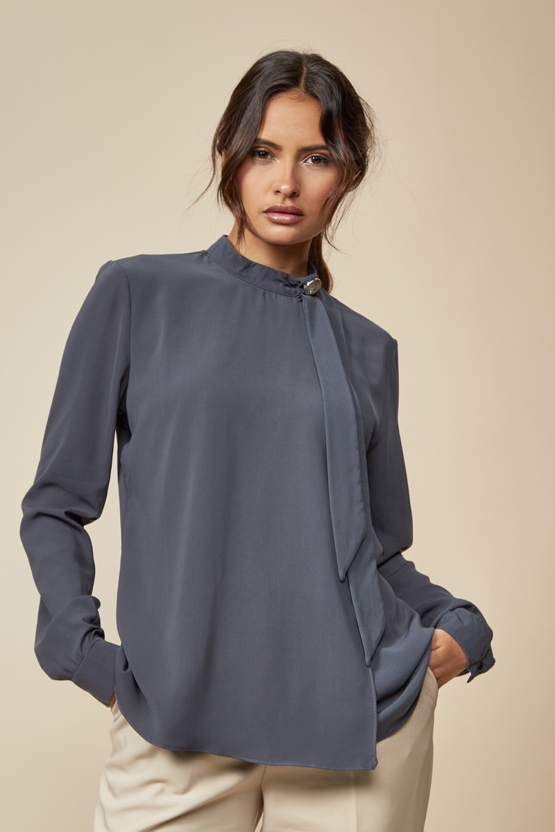 Oversized High Neck Top with Brooch Details in Bottle Green