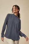 Oversized High Neck Top with Brooch Details in Bottle Green