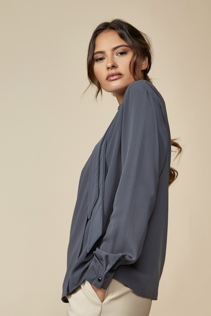 Oversized High Neck Top with Brooch Details in Bottle Green