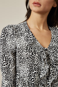 Black and White Button Down  Mini Shirt Dress in Leopard Print