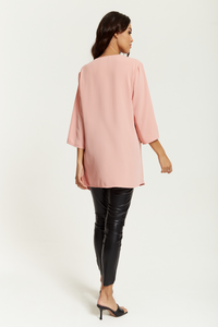 3/4 Sleeves V Neck Oversized Layered Tunic in Pink