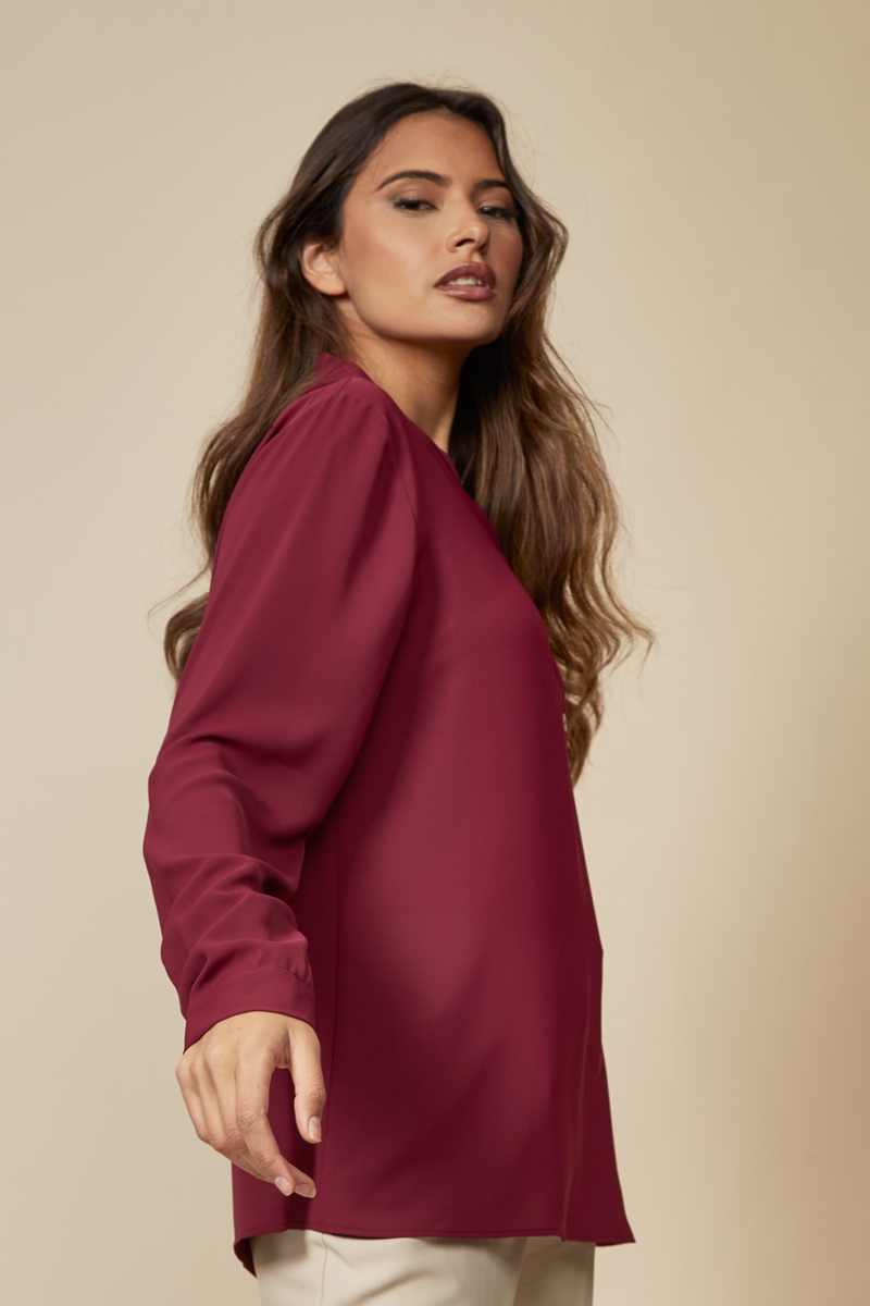 Oversized Long Sleeves Top with Button Details in Burgundy
