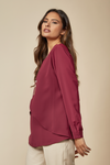 Long Sleeves Relaxed Fit Layered Top with Necklace in Burgundy