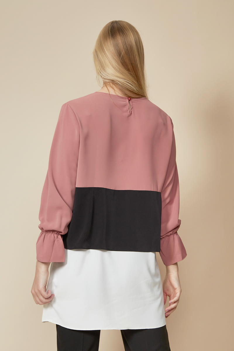 Oversized Colour Block Top in Pink, Black and White