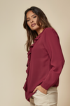 Oversized Top with Frilled Front in Burgundy