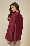 Oversized High Neck Top with Brooch Details in Burgundy
