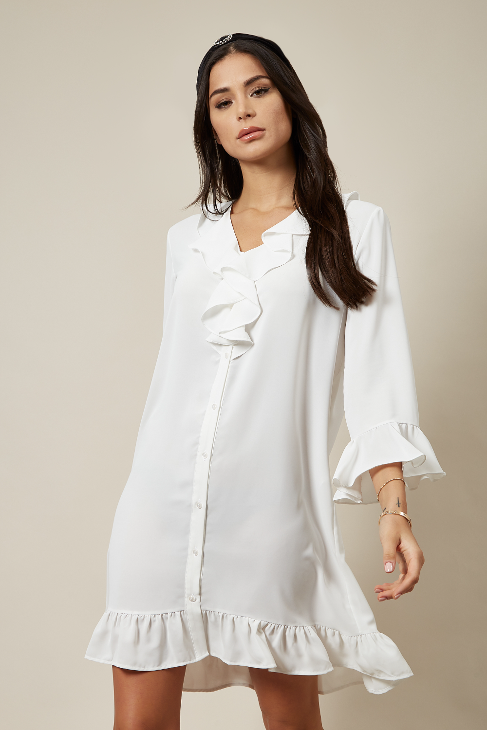 Oversized Frilled Dress In White