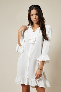 Oversized Frilled Dress In White