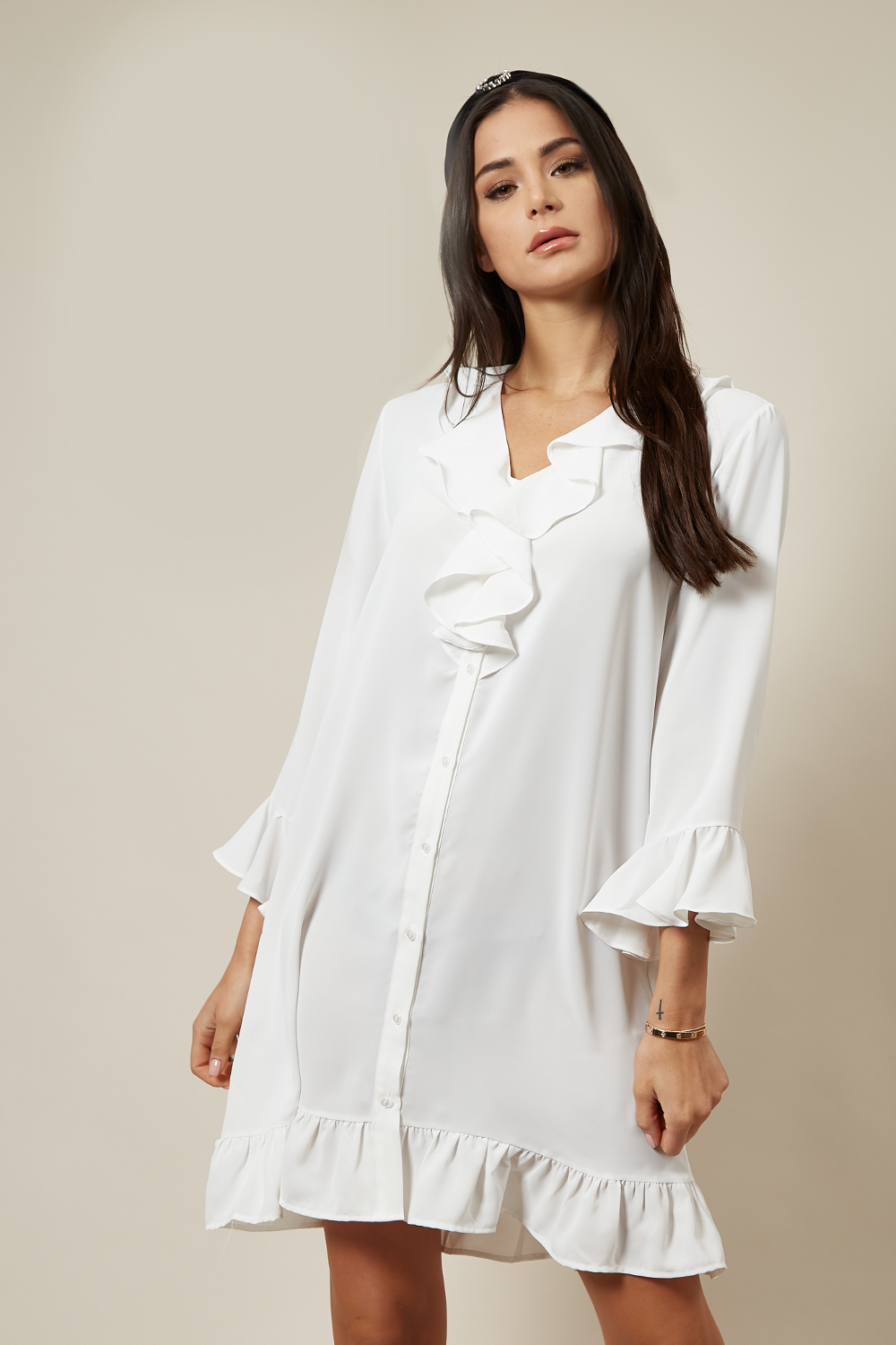 Oversized Frilled Dress In White