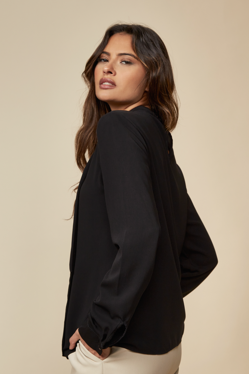 Oversized High Neck Top with Brooch Details in Black