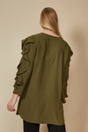 Oversized Ruffle Sleeve Relaxed Fit Tunic in Khaki