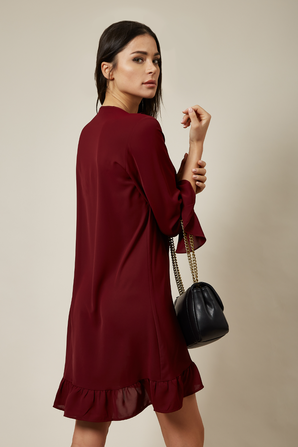 Oversized Frilled Dress in Burgundy
