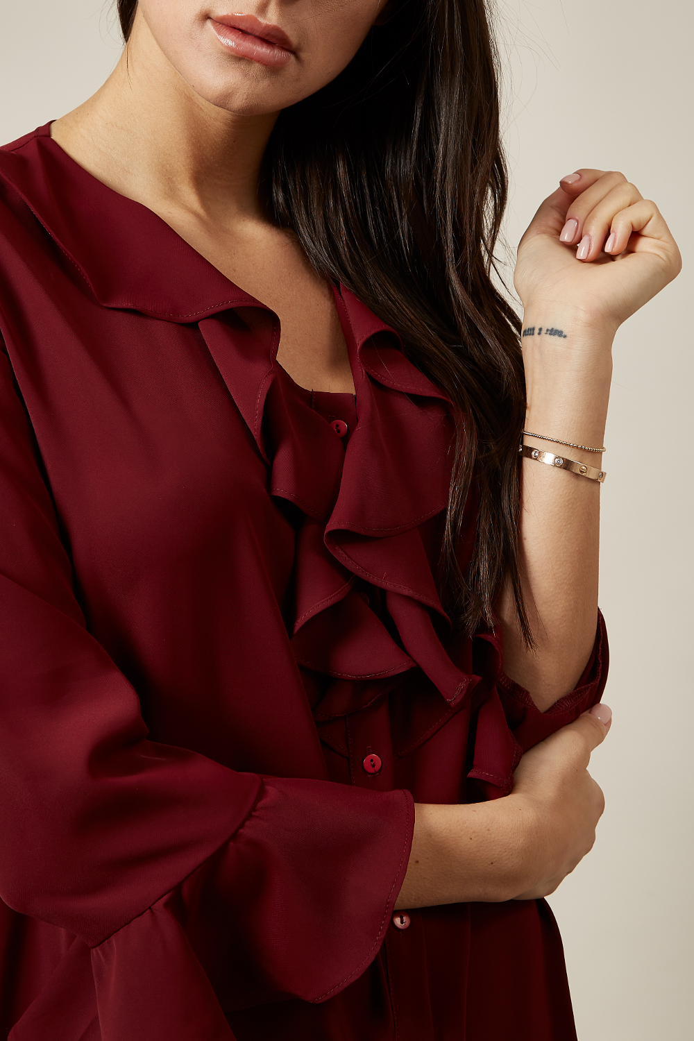 Oversized Frilled Dress in Burgundy