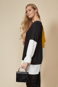 Oversized Colour Block Tunic in Yellow, Black and White