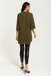 Oversized Detailed Neckline Tunic with 3/4 Sleeves in Khaki