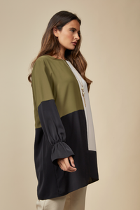 Oversized Colour Block Tunic in Khaki, Beige and Black