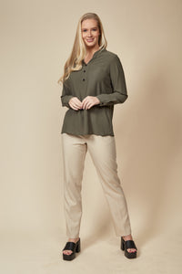 Oversized Long Sleeves Top with Button Details in Khaki