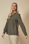 Oversized Long Sleeves Top with Button Details in Khaki