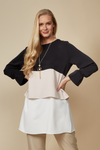 Oversized Colour Block Top in Black, Beige and White