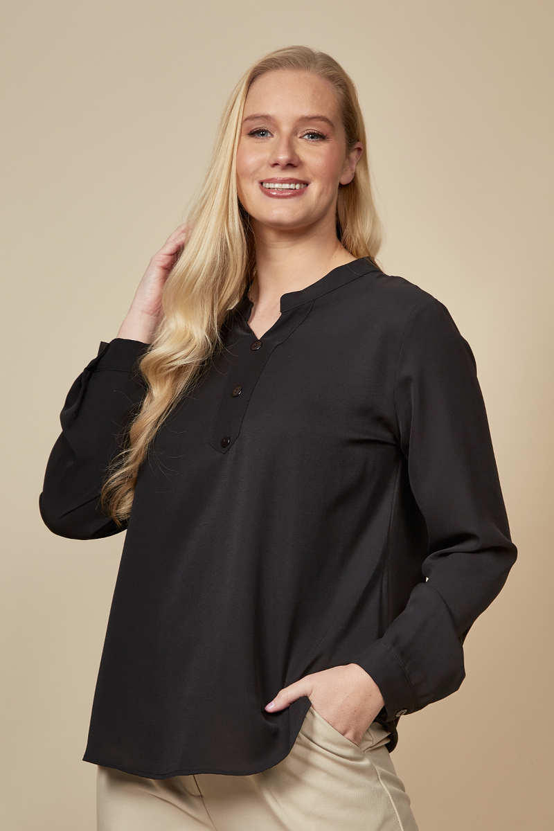 Oversized Long Sleeves Top with Button Details in Black