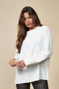 Ruffle Neck Detailed Relaxed Fit Top in White