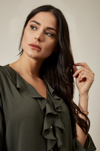 Oversized Frilled Dress in Khaki