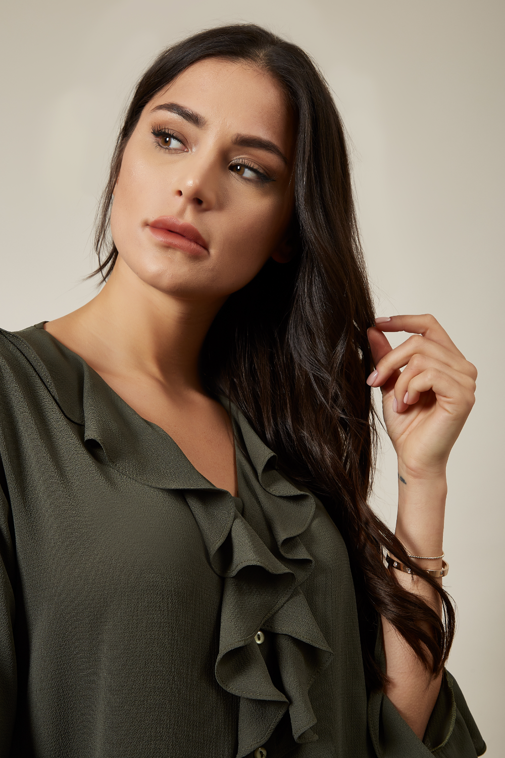 Oversized Frilled Dress in Khaki