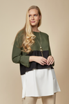 Oversized Colour Block Top in Khaki, Black and White