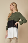 Oversized Colour Block Top in Khaki, Black and White